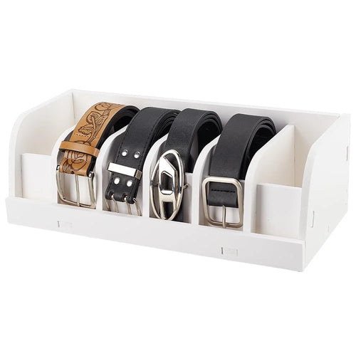 Belt Organizer Bamboo Storage Box Multi Compartment Wardrobe Waist Belt Accessory Holder - White - 1