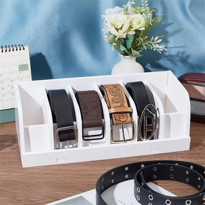 Belt Organizer Bamboo Storage Box Multi Compartment Wardrobe Waist Belt Accessory Holder - White - 5