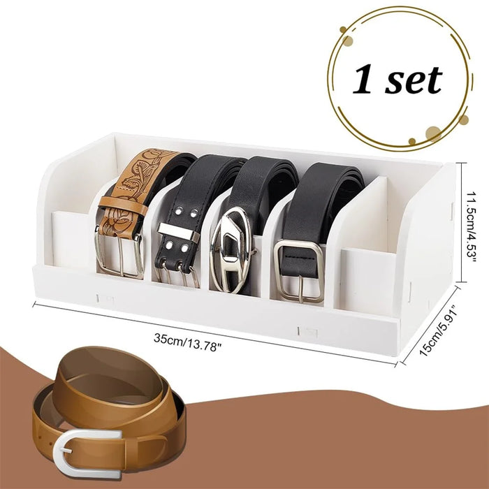 Belt Organizer Bamboo Storage Box Multi Compartment Wardrobe Waist Belt Accessory Holder - White - 6
