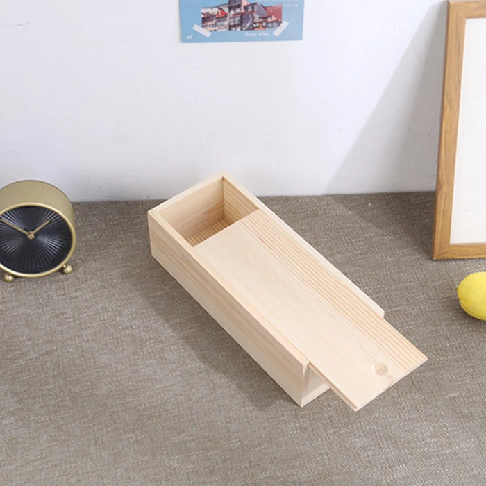 Minimalist Wooden Storage Box with Sliding Lid Rectangular Home Organizer - 3