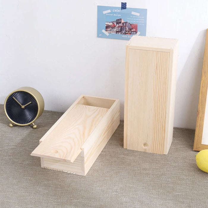 Minimalist Wooden Storage Box with Sliding Lid Rectangular Home Organizer - 4