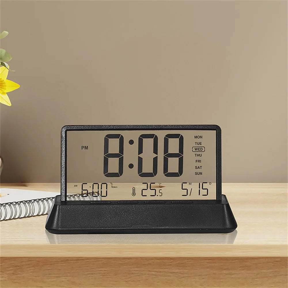 2301 LED Display Multifunction Digital Alarm Clock with Temperature Calendar Snooze Function - Black / Transparent - 2