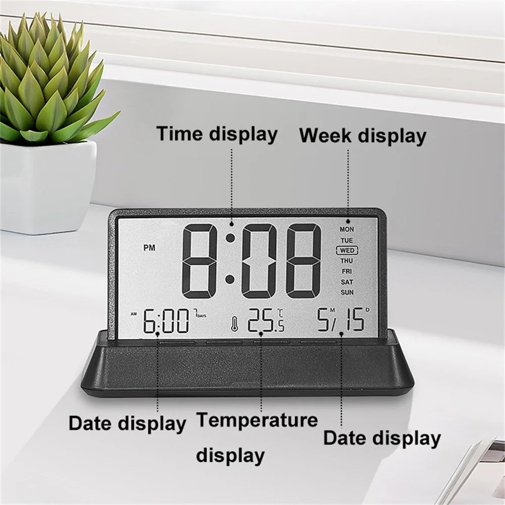 2301 LED Display Multifunction Digital Alarm Clock with Temperature Calendar Snooze Function - Black / Transparent - 4