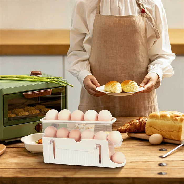 3-Tier Egg Storage Container Auto Rolling Design Refrigerator Side Door Organizer (BPA Free, No FDA) - Beige - 6