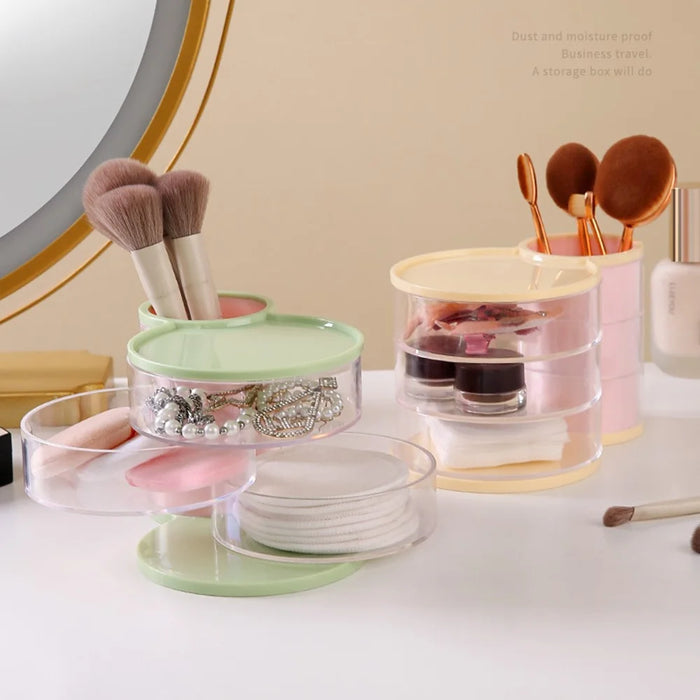 Multifunction Storage Container Desktop Organizer Rotating Makeup Brush Holder Pencil Cup - Transparent Pink - 5