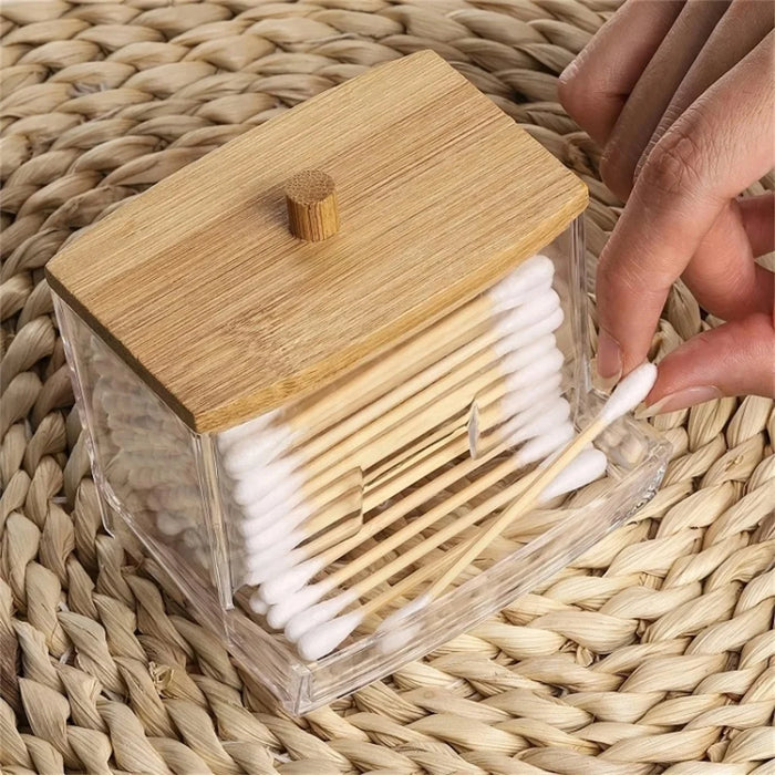 Acrylic Cotton Swab Holder Portable Transparent Storage Box Makeup Organizer Square Container For Home - 4