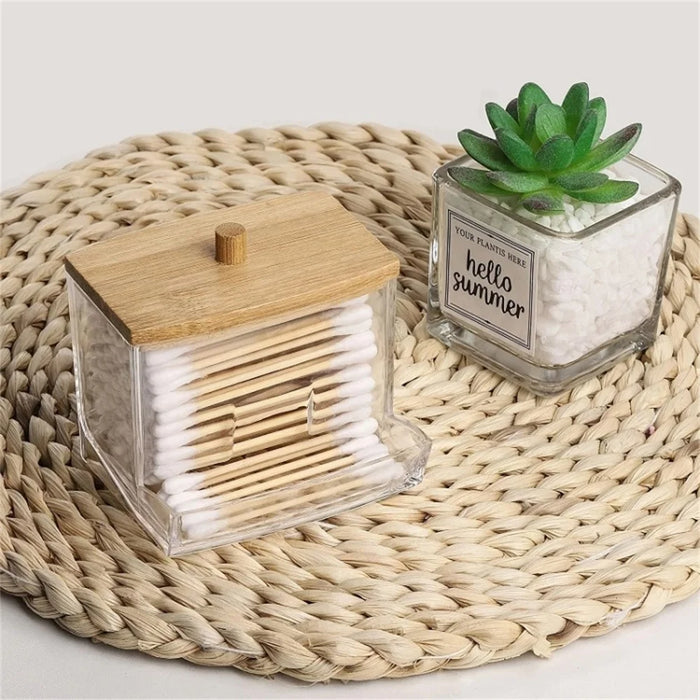 Acrylic Cotton Swab Holder Portable Transparent Storage Box Makeup Organizer Square Container For Home - 5
