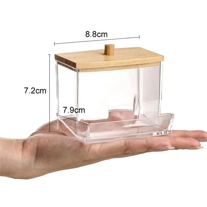 Acrylic Cotton Swab Holder Portable Transparent Storage Box Makeup Organizer Square Container For Home - 6