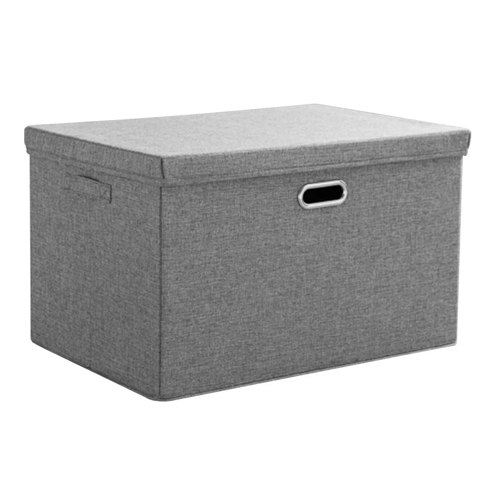 Cotton Linen Foldable Storage Box with Lid XL Size 58 x 40 x 35cm Organizer Container for Home Use - Grey - 1