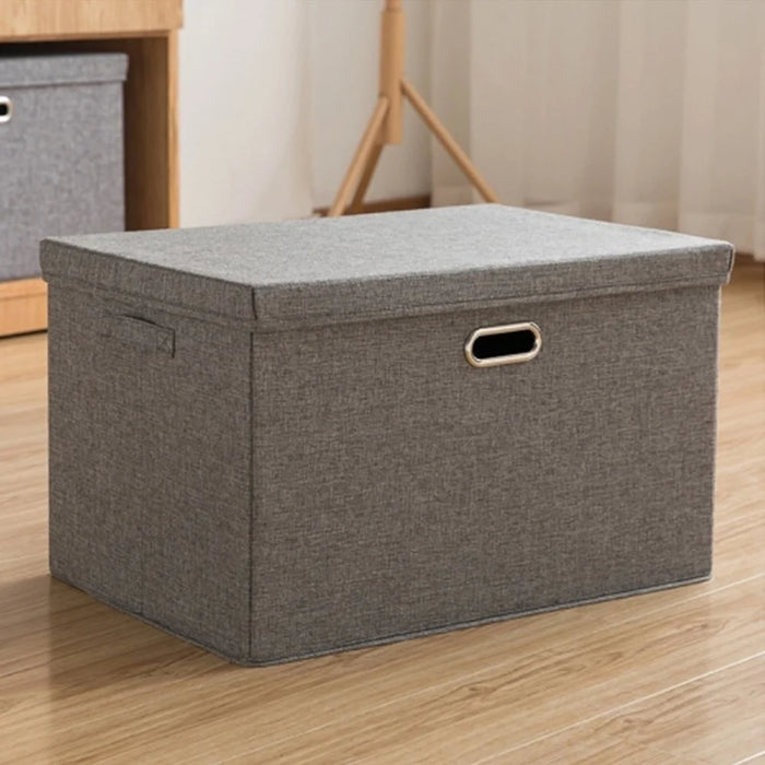 Cotton Linen Foldable Storage Box with Lid XL Size 58 x 40 x 35cm Organizer Container for Home Use - Grey - 2