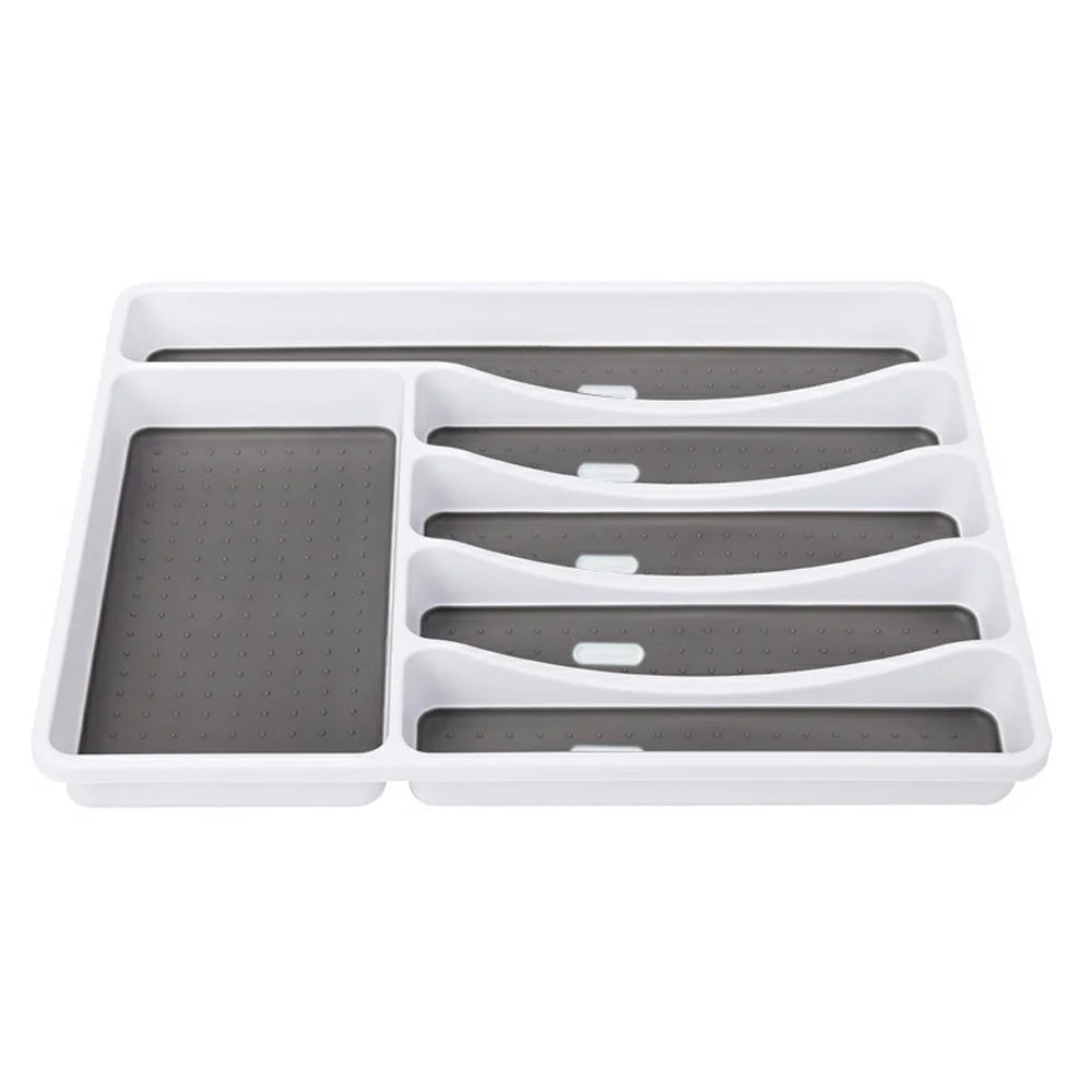 Silverware Tray for Kitchen Drawer 6-Compartment Plastic Flatware Tableware Silverware Drawer Organizer - 1