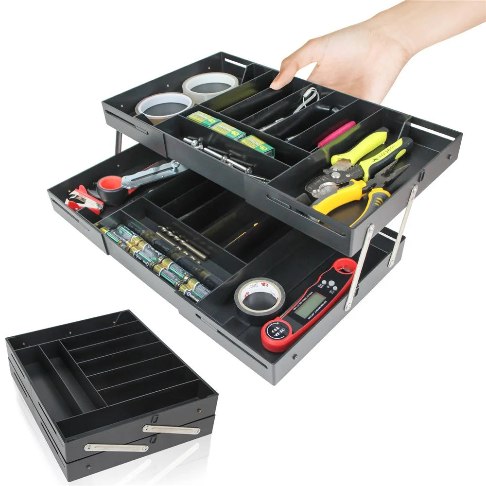 Foldable Storage Box for Vanity Jewelry Cosmetics Drawer Organizer Desktop Organizer - Black - 2