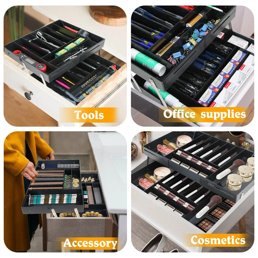 Foldable Storage Box for Vanity Jewelry Cosmetics Drawer Organizer Desktop Organizer - Black - 4