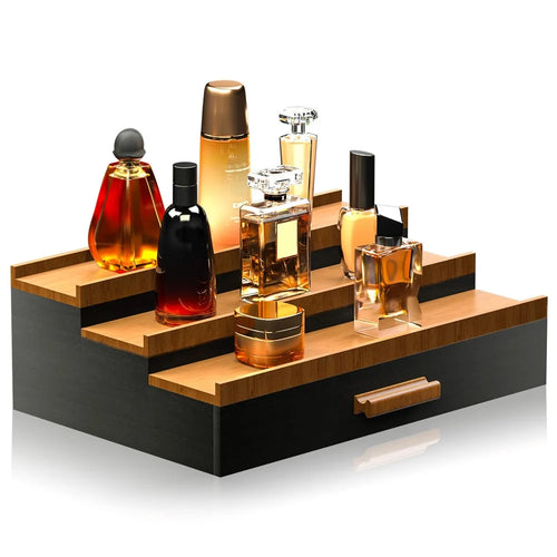 Wooden Perfume Organizer Vintage Style Desktop Storage Box with Drawer for Cologne Collection - 1