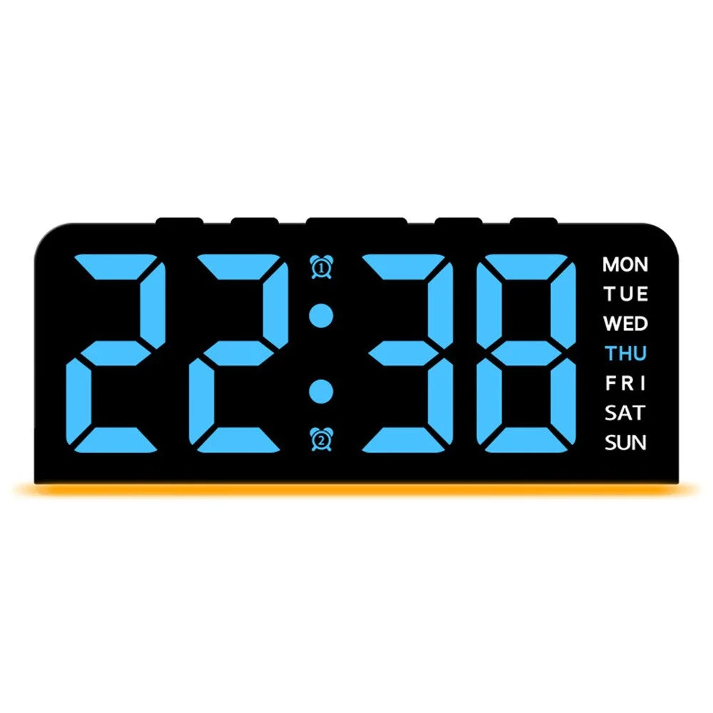 GH9001 LED Digital Clock Large Display with Date Temperature Ambient Light Multi Function Alarm Clock - Black / Blue Light - 1