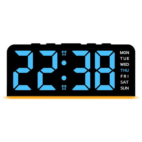 GH9001 LED Digital Clock Large Display with Date Temperature Ambient Light Multi Function Alarm Clock - Black / Blue Light - 1