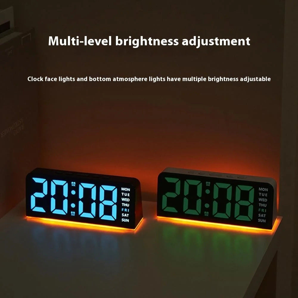 GH9001 LED Digital Clock Large Display with Date Temperature Ambient Light Multi Function Alarm Clock - Black / Blue Light - 3