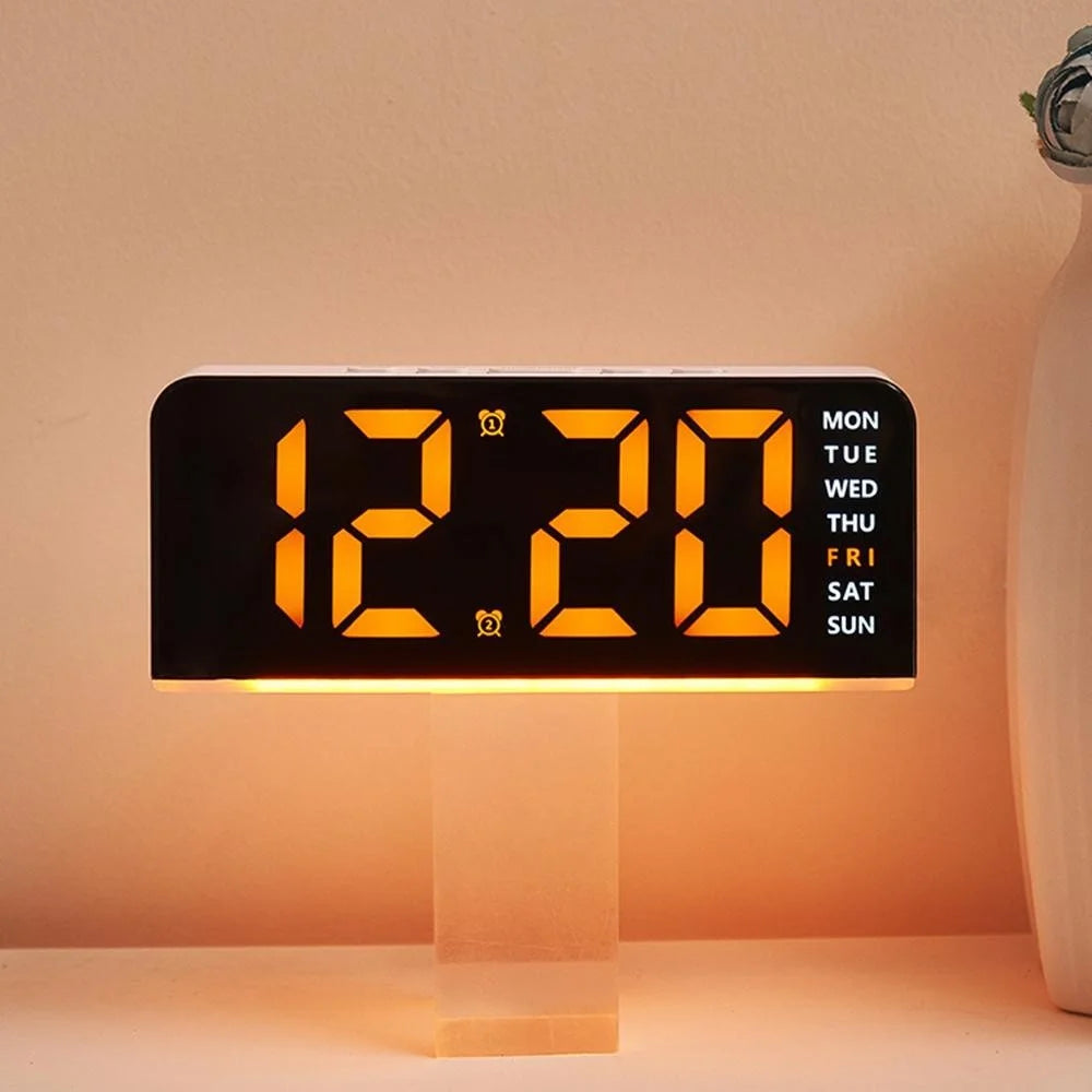 GH9001 LED Digital Clock Large Display with Date Temperature Ambient Light Multi Function Alarm Clock - Black / Blue Light - 4