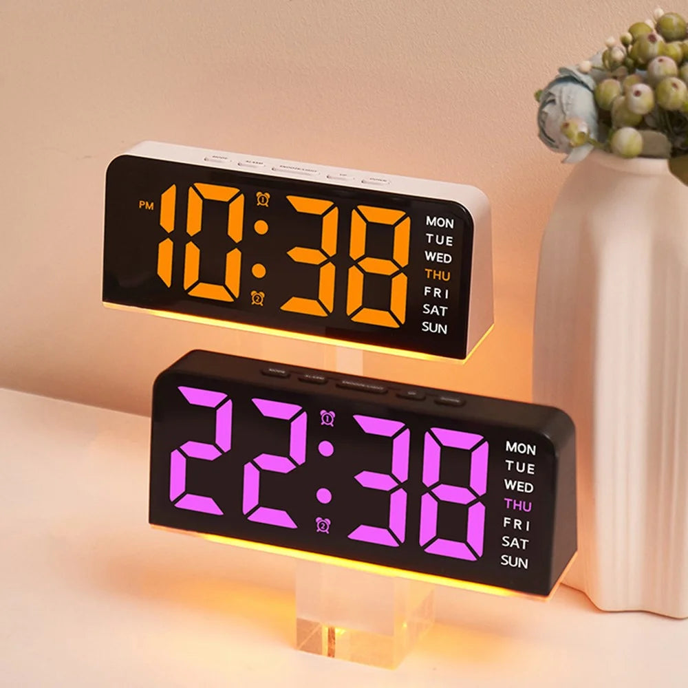 GH9001 LED Digital Clock Large Display with Date Temperature Ambient Light Multi Function Alarm Clock - Black / Blue Light - 5