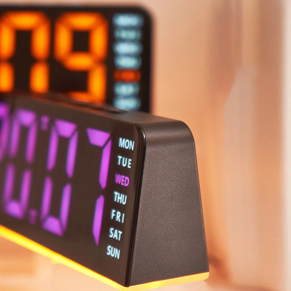 GH9001 LED Digital Clock Large Display with Date Temperature Ambient Light Multi Function Alarm Clock - Black / Blue Light - 6