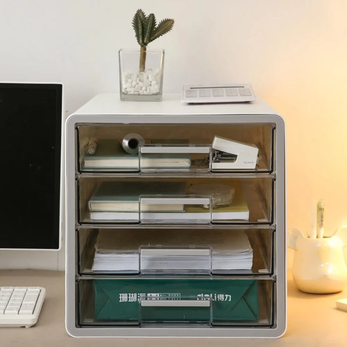 Drawer Style Desktop Organizer 4-Tier Clear File Cabinet A4 Documents Workspace Storage Box for Office / Home - 5