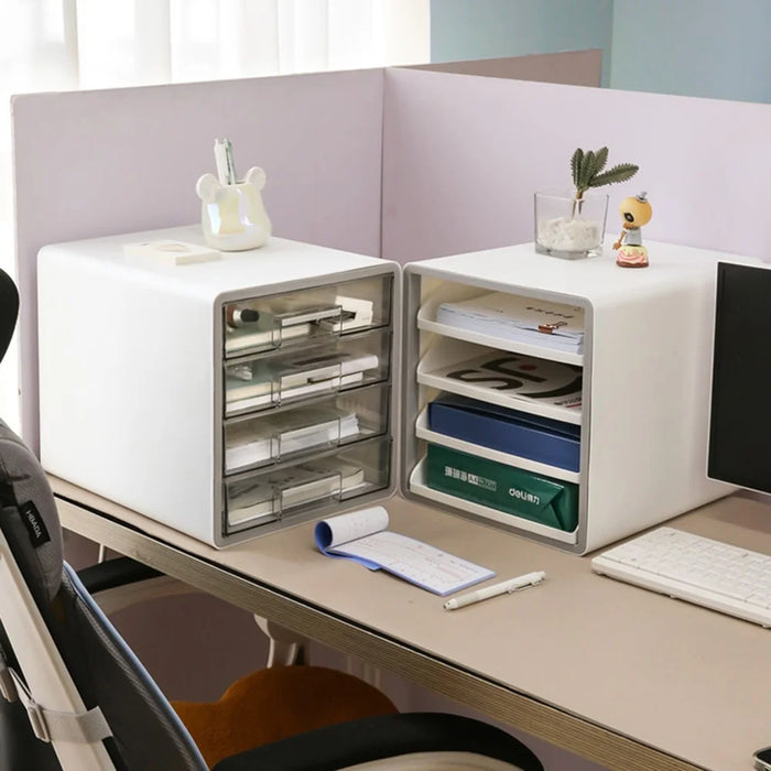 Drawer Style Desktop Organizer 4-Tier Clear File Cabinet A4 Documents Workspace Storage Box for Office / Home - 6