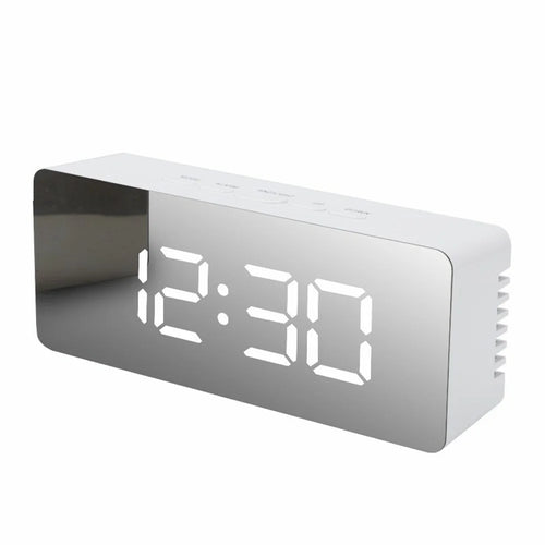 TS-S69 LED Digital Display Multifunction Clock Desk Makeup Mirror Alarm Clock with Temperature - White+White - 1