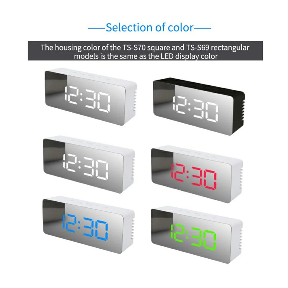 TS-S69 LED Digital Display Multifunction Clock Desk Makeup Mirror Alarm Clock with Temperature - White+White - 5