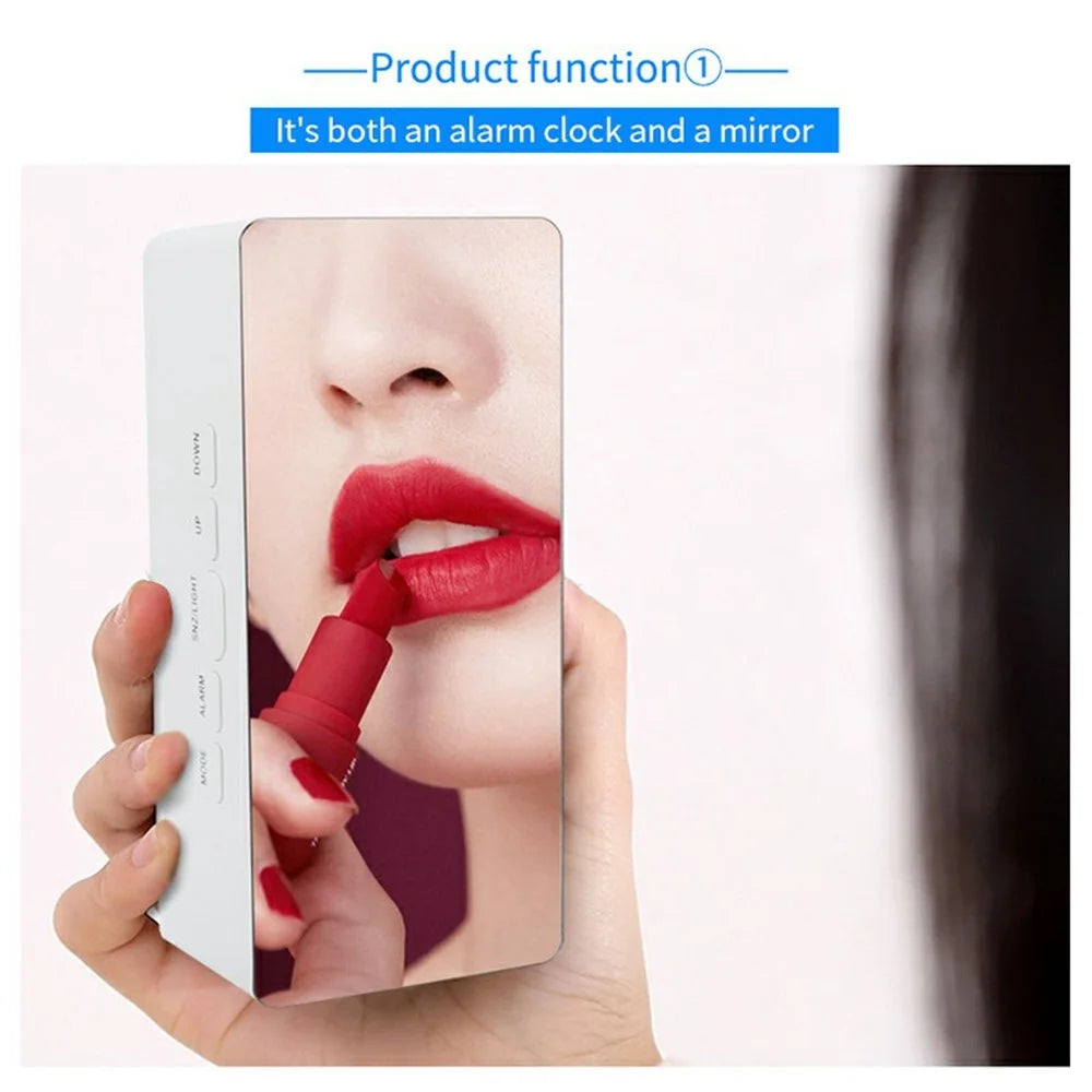 TS-S69 LED Digital Display Multifunction Clock Desk Makeup Mirror Alarm Clock with Temperature - White+White - 6