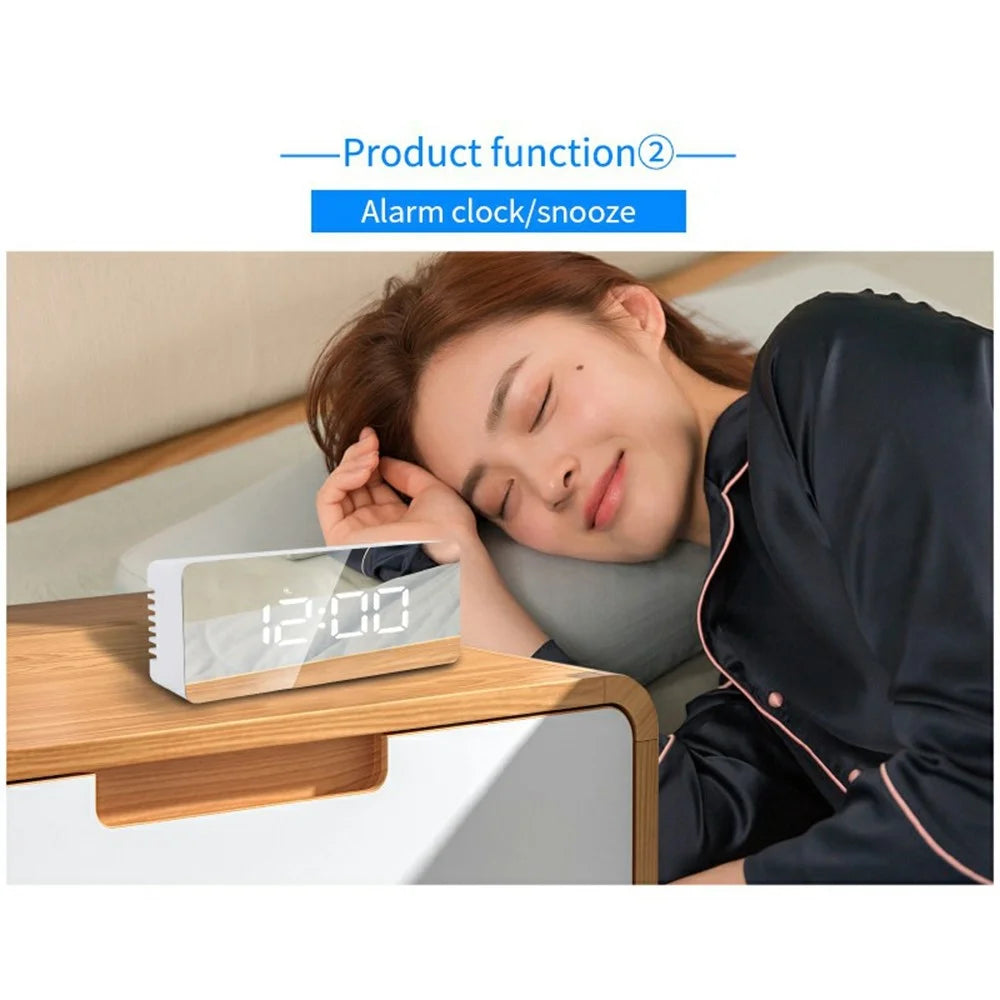 TS-S69 LED Digital Display Multifunction Clock Desk Makeup Mirror Alarm Clock with Temperature - White+White - 7