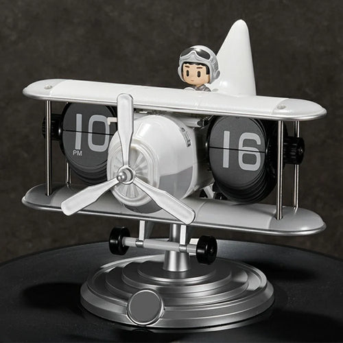 Time Flyer Flip Clock Desktop Automatic Mechanical Clock Decorative Aircraft Shaped Table Clock - White - 1