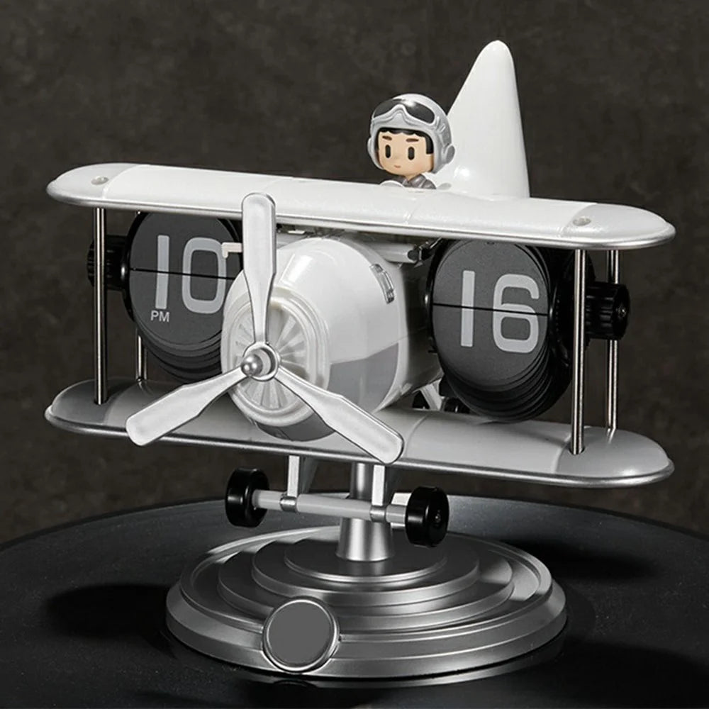 Time Flyer Flip Clock Desktop Automatic Mechanical Clock Decorative Aircraft Shaped Table Clock - White - 1
