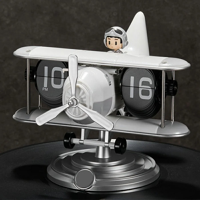 Time Flyer Flip Clock Desktop Automatic Mechanical Clock Decorative Aircraft Shaped Table Clock - White - 1