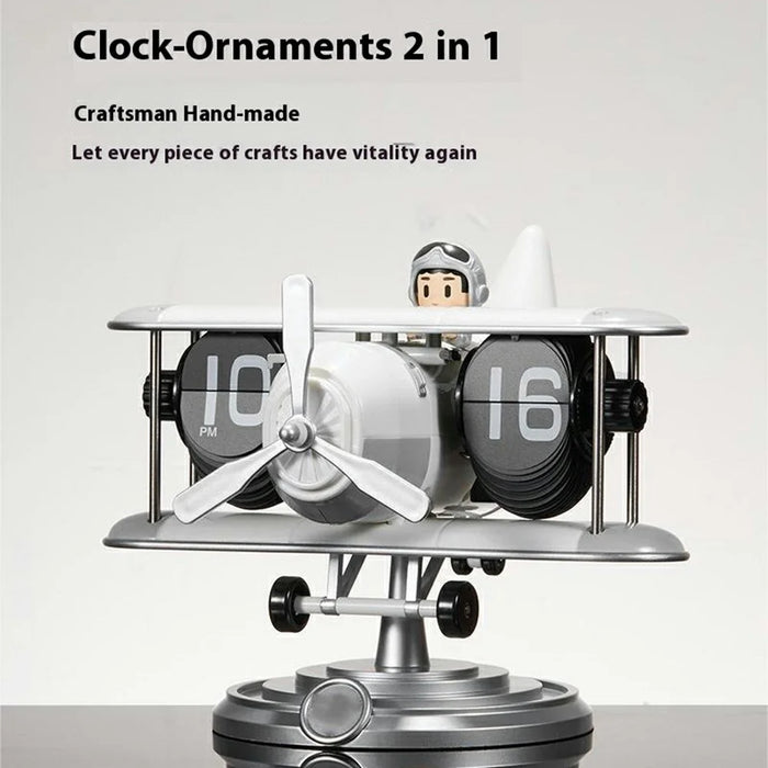 Time Flyer Flip Clock Desktop Automatic Mechanical Clock Decorative Aircraft Shaped Table Clock - White - 2