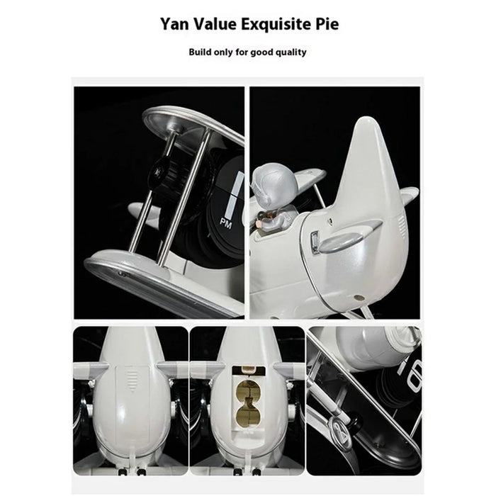 Time Flyer Flip Clock Desktop Automatic Mechanical Clock Decorative Aircraft Shaped Table Clock - White - 4