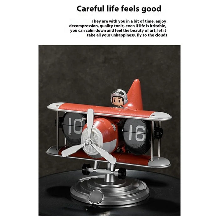 Time Flyer Flip Clock Desktop Automatic Mechanical Clock Decorative Aircraft Shaped Table Clock - White - 5