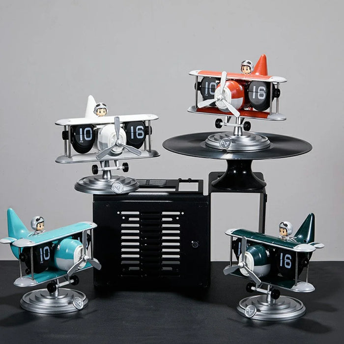 Time Flyer Flip Clock Desktop Automatic Mechanical Clock Decorative Aircraft Shaped Table Clock - White - 6