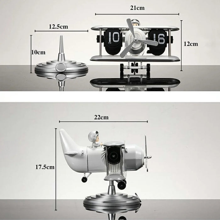 Time Flyer Flip Clock Desktop Automatic Mechanical Clock Decorative Aircraft Shaped Table Clock - White - 7