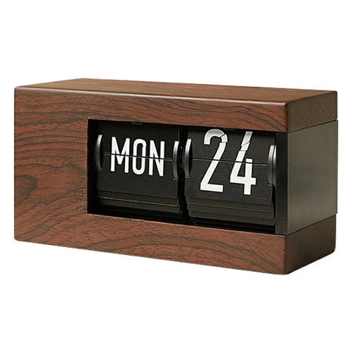 Minimalist Flip Calendar Table Clock Desktop Decor Smart Perpetual Calendar Flip Clock - Wood Color - 1