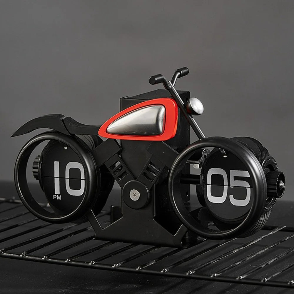 Motorcycle Design Flip Desk Clock Creative Decorative Mechanical Timepiece - Black+Red - 1