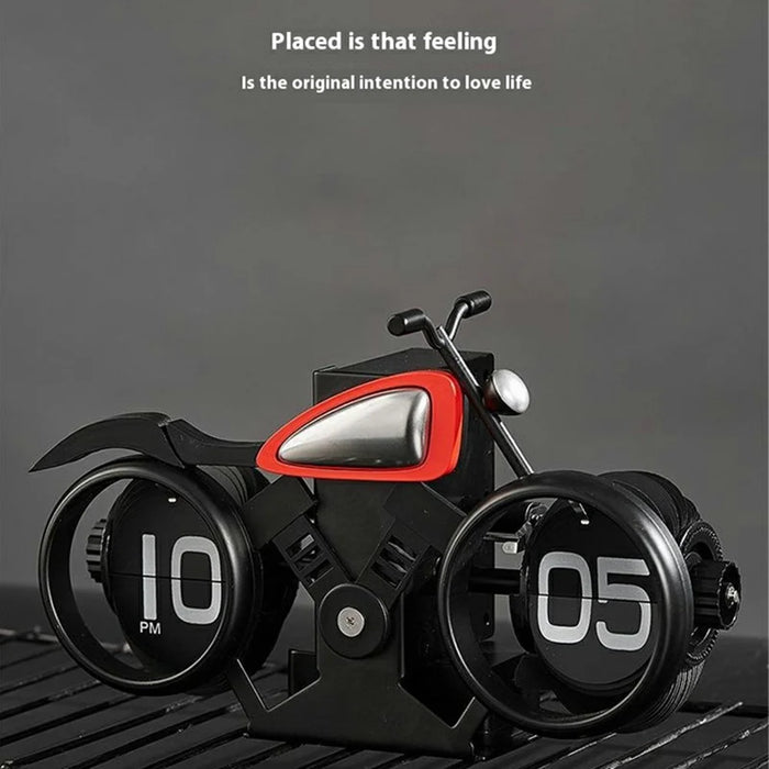 Motorcycle Design Flip Desk Clock Creative Decorative Mechanical Timepiece - Black+Red - 3