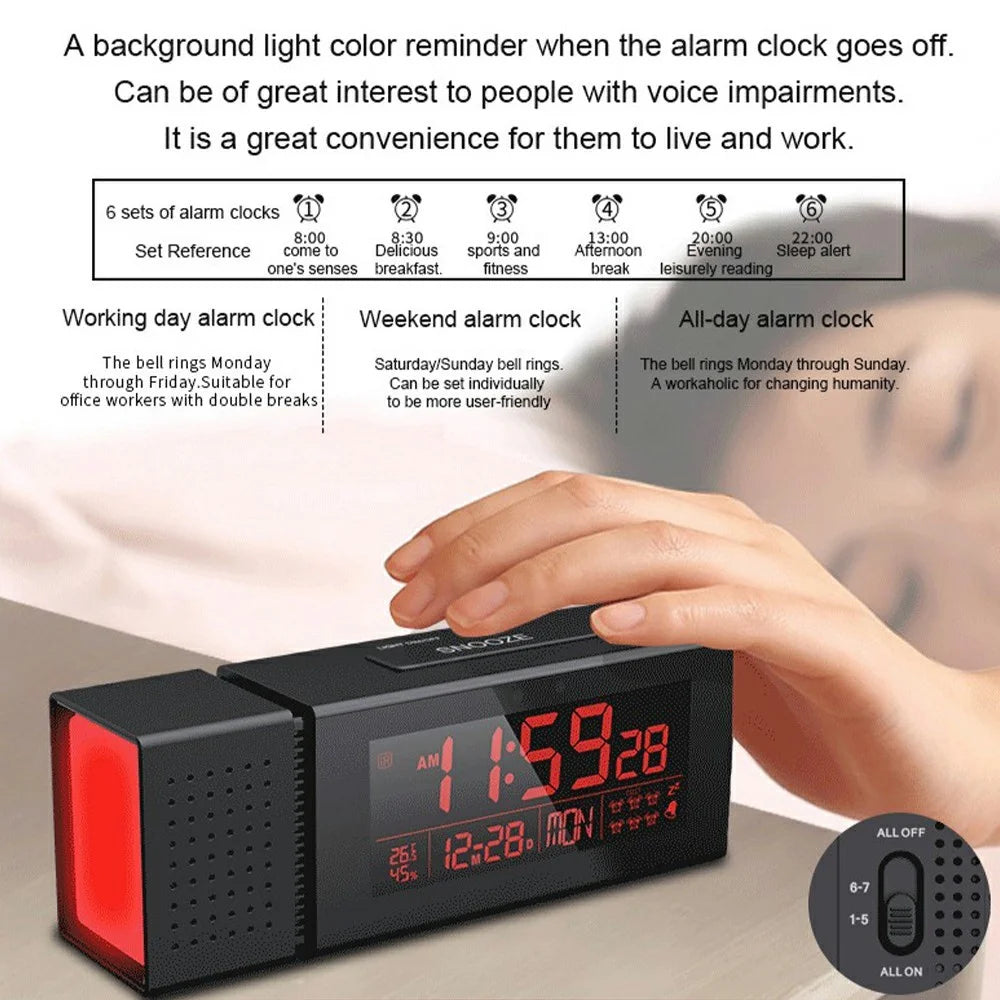 TS-P30 Creative Radio Alarm Clock with Color Alert Digital Display Sound Light IR Motion Sensor 7 Color Night Light - Black - 5