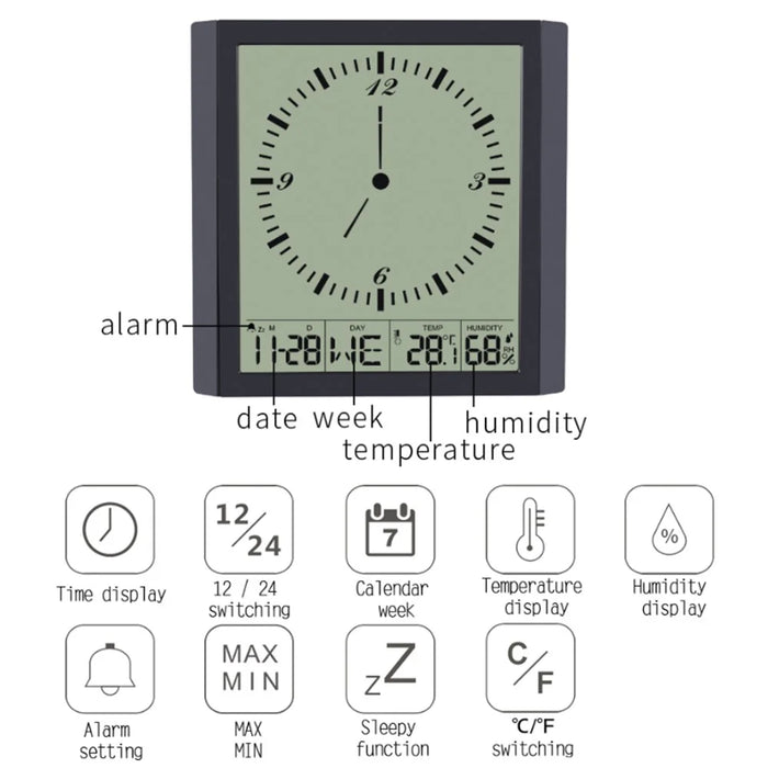 TS-8675 Multifunctional Digital Wall Clock Large Screen Display Temperature Humidity Meter Alarm Clock - 4