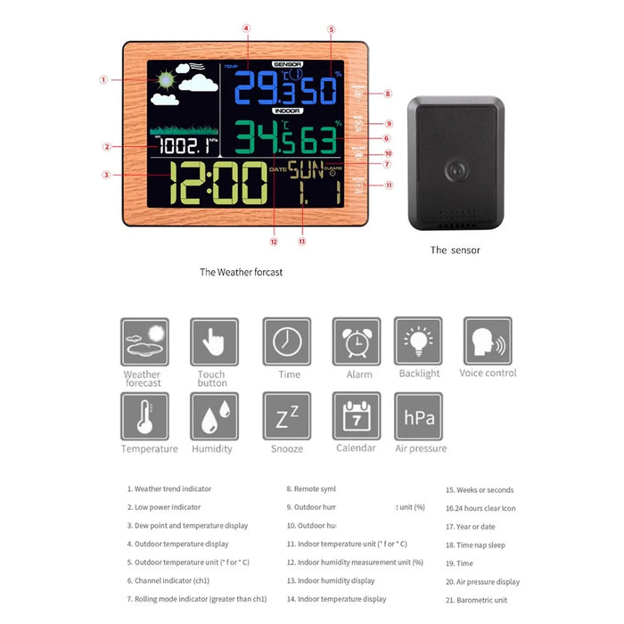 TS-8210 Color Screen Wireless Weather Clock Indoor Outdoor Thermometer Hygrometer Wall Clock - 7