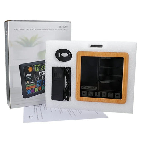 TS-3310 Multifunctional Touch Screen Wireless Weather Station Clock Indoor Outdoor Thermometer Hygrometer - Wood Grain - 1