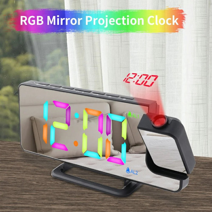 TS-9210 RGB Mirror Projection Clock Large Screen Digital Alarm Clock Desktop Electronic Clock - 2