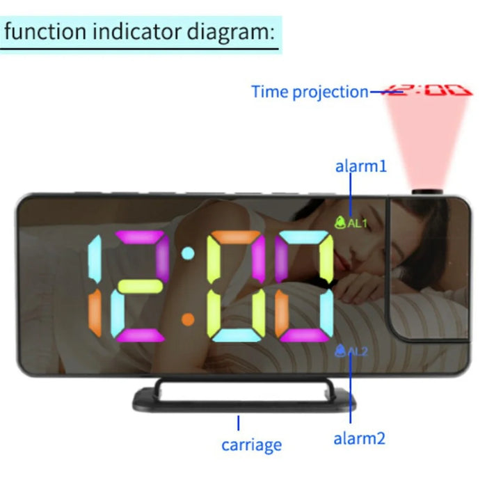 TS-9210 RGB Mirror Projection Clock Large Screen Digital Alarm Clock Desktop Electronic Clock - 3