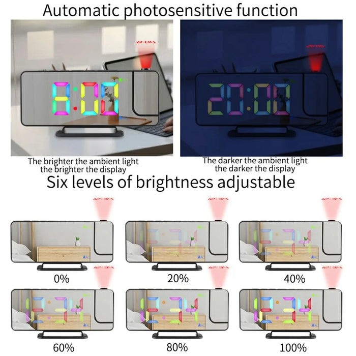 TS-9210 RGB Mirror Projection Clock Large Screen Digital Alarm Clock Desktop Electronic Clock - 5