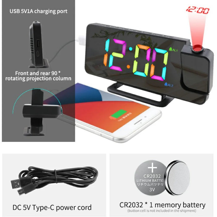 TS-9210 RGB Mirror Projection Clock Large Screen Digital Alarm Clock Desktop Electronic Clock - 7