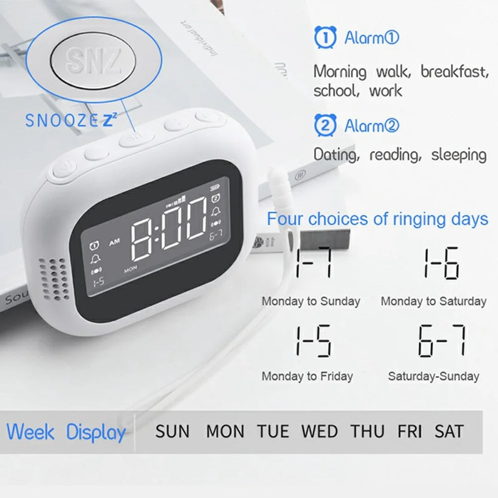 TS-BC700 Portable Vibrating Alarm Clock Multifunction Rechargeable Vibration Clock for Deaf / Elderly / Heavy Sleepers - 3